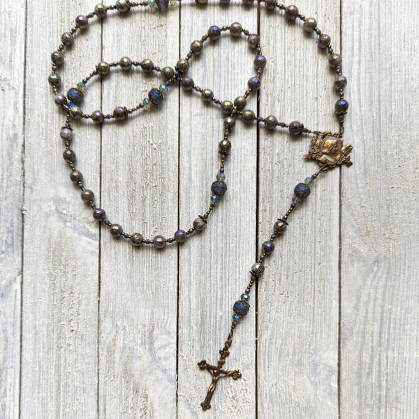 Iridescent Labradorite & Czech Glass True Bronze Rosary - Joan of Arc