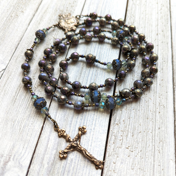 Iridescent Labradorite & Czech Glass True Bronze Rosary - Joan of Arc