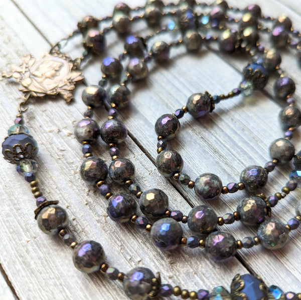 Iridescent Labradorite & Czech Glass True Bronze Rosary - Joan of Arc