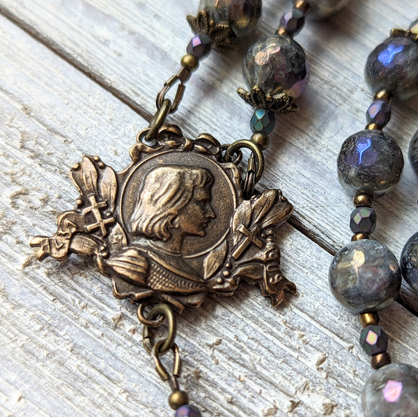 Iridescent Labradorite & Czech Glass True Bronze Rosary - Joan of Arc