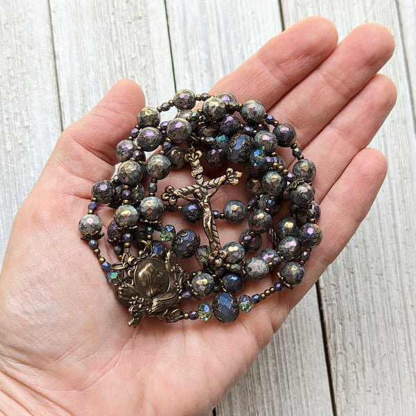Iridescent Labradorite & Czech Glass True Bronze Rosary - Joan of Arc