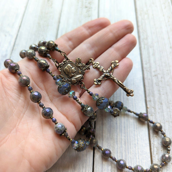 Iridescent Labradorite & Czech Glass True Bronze Rosary - Joan of Arc