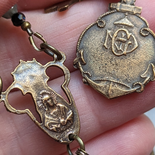 STELLA MARIS - Kiwi Jasper, Quartz & iridescent glass, & true bronze 5 decade Rosary