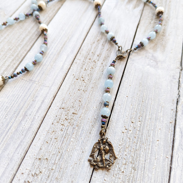 ST MICHAEL THE ARCHANGEL Jade, Quartz, Druzy Agate and True Bronze CHAPLET