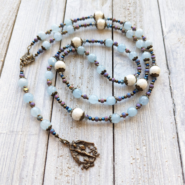 ST MICHAEL THE ARCHANGEL Jade, Quartz, Druzy Agate and True Bronze CHAPLET