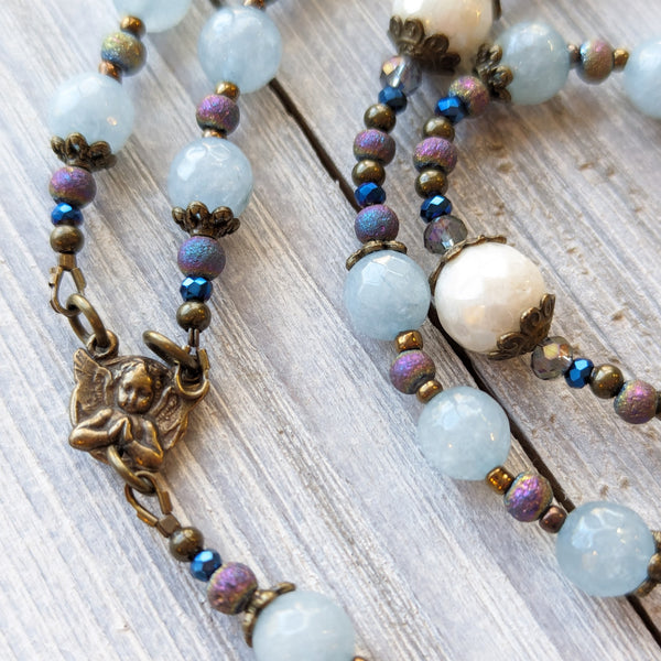 ST MICHAEL THE ARCHANGEL Jade, Quartz, Druzy Agate and True Bronze CHAPLET