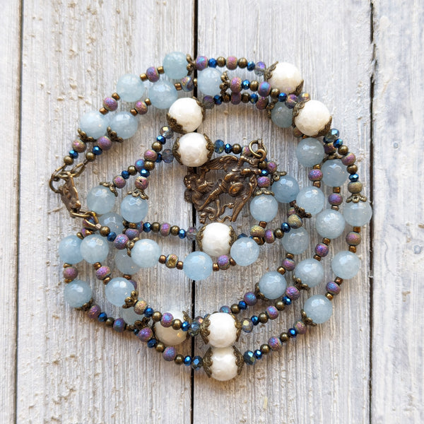 ST MICHAEL THE ARCHANGEL Jade, Quartz, Druzy Agate and True Bronze CHAPLET
