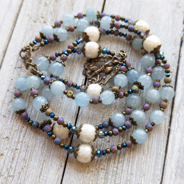 ST MICHAEL THE ARCHANGEL Jade, Quartz, Druzy Agate and True Bronze CHAPLET