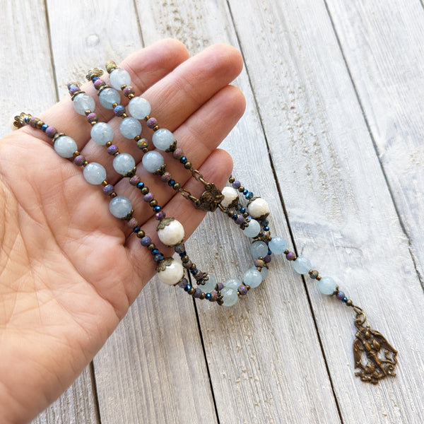 ST MICHAEL THE ARCHANGEL Jade, Quartz, Druzy Agate and True Bronze CHAPLET