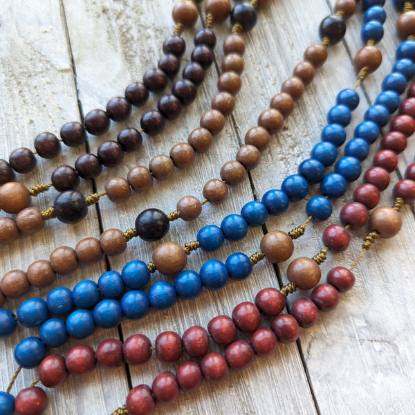 Corded St. Michael  Rosary with painted wood beads, nylon cording, Italian bronze tone hardware