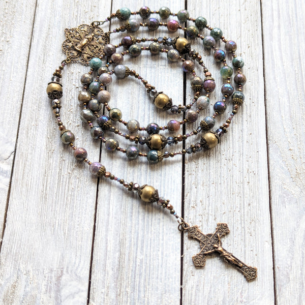 Custom Order for Cindy - Mystic Jasper & Hematite True Bronze Rosary inspired by St. Hildegard of Bingen