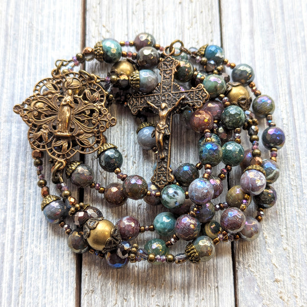 Custom Order for Cindy - Mystic Jasper & Hematite True Bronze Rosary inspired by St. Hildegard of Bingen