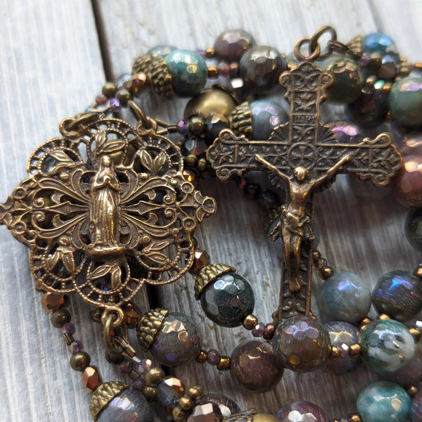 Custom Order for Cindy - Mystic Jasper & Hematite True Bronze Rosary inspired by St. Hildegard of Bingen