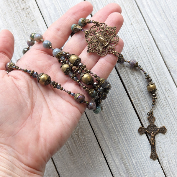 Custom Order for Cindy - Mystic Jasper & Hematite True Bronze Rosary inspired by St. Hildegard of Bingen