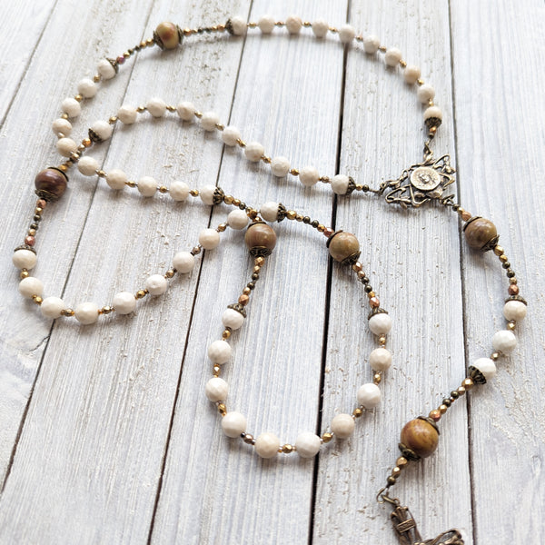 Art Nouveau style Ecce Homo -  Jade, Picasso Jasper & True Bronze Vintage 5 decade Rosary