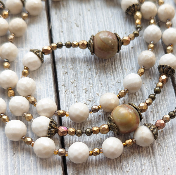 Art Nouveau style Ecce Homo -  Jade, Picasso Jasper & True Bronze Vintage 5 decade Rosary