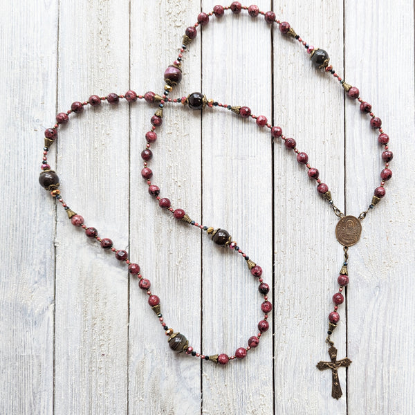 Our Lady of Sorrows Servite Rosary - Seven Sorrows of Mary Chaplet- Jade, Quartz, True Bronze