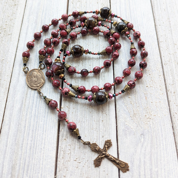 Our Lady of Sorrows Servite Rosary - Seven Sorrows of Mary Chaplet- Jade, Quartz, True Bronze