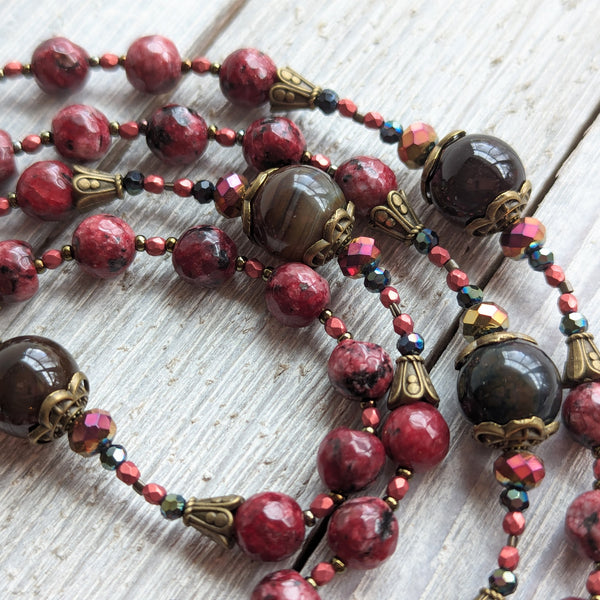 Our Lady of Sorrows Servite Rosary - Seven Sorrows of Mary Chaplet- Jade, Quartz, True Bronze