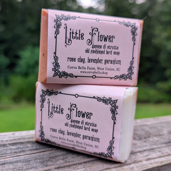 LITTLE FLOWER cold process lard soap- Rose Clay, Lavender & Geranium