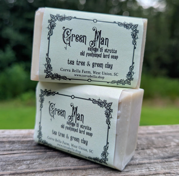 GREEN MAN (*) cold process lard soap - Green Clay & Tea Tree