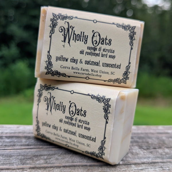 WHOLLY OATS cold process lard soap - Yellow Clay & Colloidal Oatmeal (Unscented)