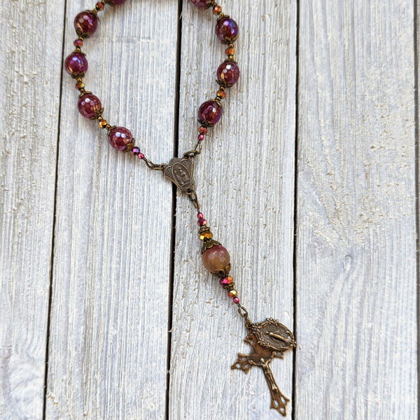 SAINT RITA OF CASCIA Single Decade True Bronze & Semi precious Quartz Rosary