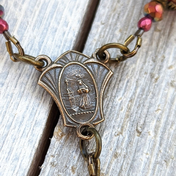 SAINT RITA OF CASCIA Single Decade True Bronze & Semi precious Quartz Rosary