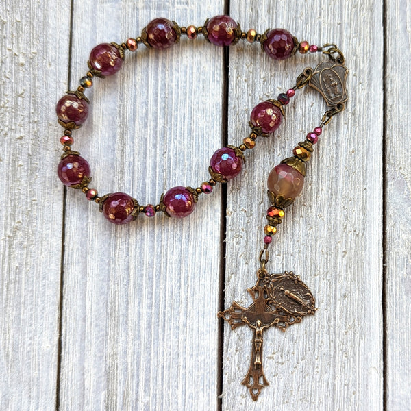 SAINT RITA OF CASCIA Single Decade True Bronze & Semi precious Quartz Rosary
