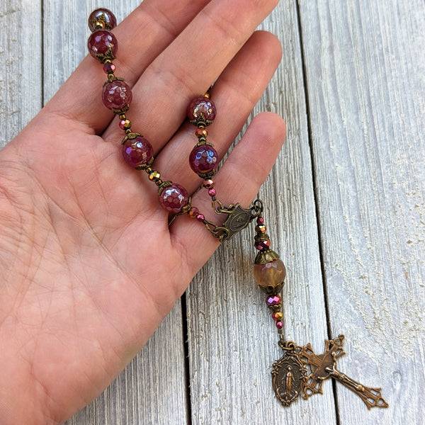 SAINT RITA OF CASCIA Single Decade True Bronze & Semi precious Quartz Rosary