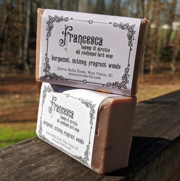 FRANCESCA (*) cold process lard soap - Bergamot, Nutmeg & Fragrant Woods