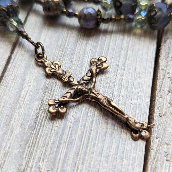 Iridescent Labradorite & Czech Glass True Bronze Rosary - Joan of Arc