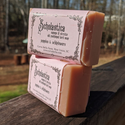 SCHOLASTICA lard soap - Poppies & Wildflowers (1 DAMAGED BAR, ONLY SAMPLES AVAILABLE)
