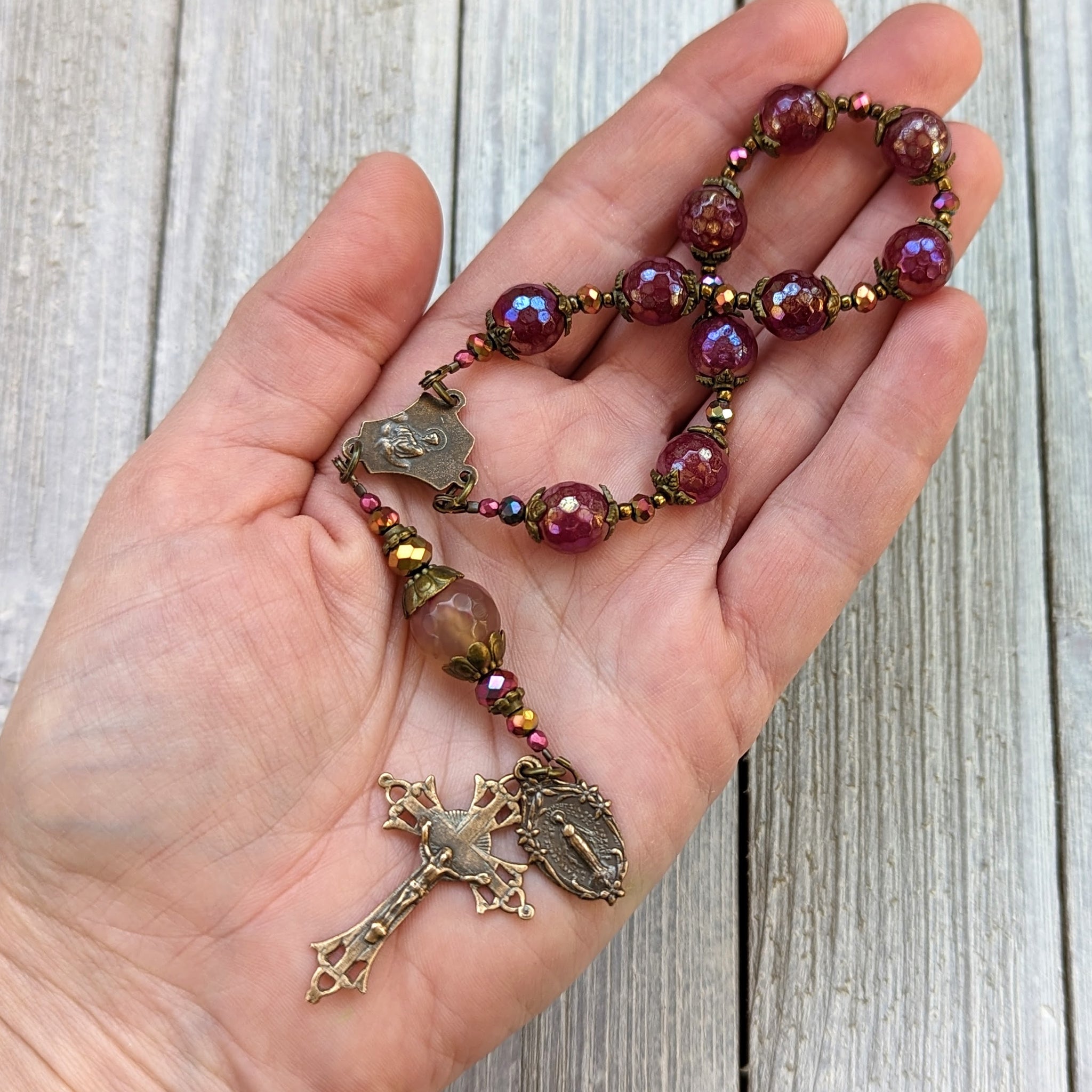 SAINT RITA OF CASCIA Single Decade True Bronze & Semi precious Quartz Rosary